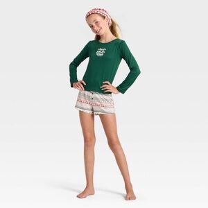 art class Green and Cream Girls Holiday Pajama Set